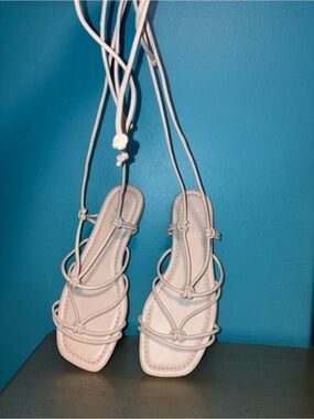 Women's Strappy Lace-Up Sandals in Light Beige